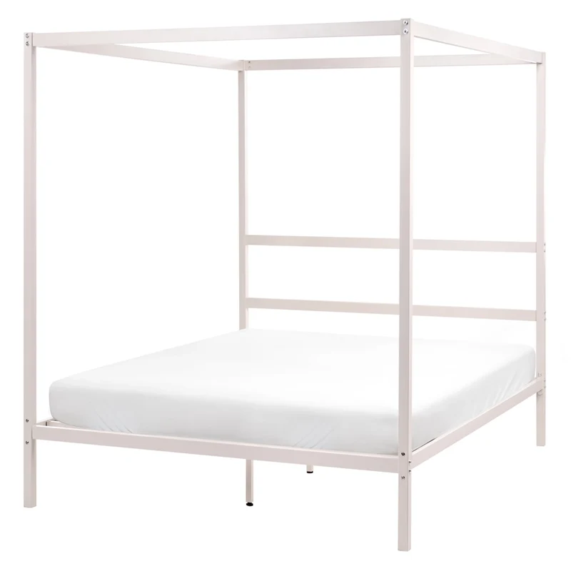 Letto matrimoniale a baldacchino con doghe e struttura in metallo beige chiaro 140 x 200 cm stile industriale moderno