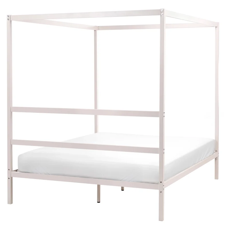 Letto matrimoniale a baldacchino con doghe e struttura in metallo beige chiaro 140 x 200 cm stile industriale moderno