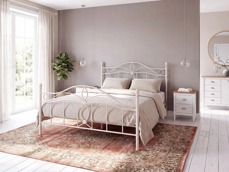 Struttura Letto in Metallo beige chiaro con Doghe Design Vintage 140 x 200 cm