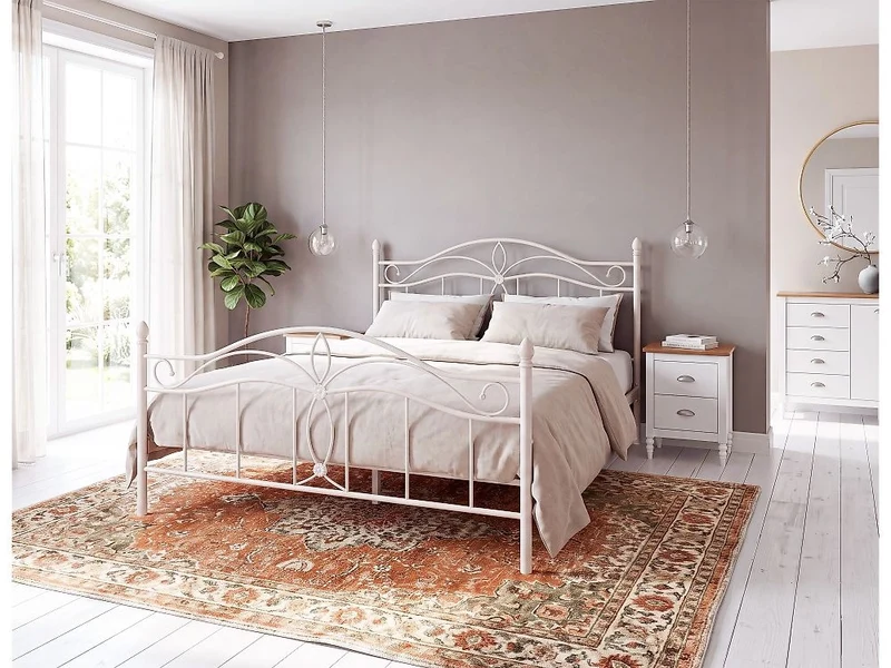 Struttura Letto in Metallo beige chiaro con Doghe Design Vintage 160 x 200 cm