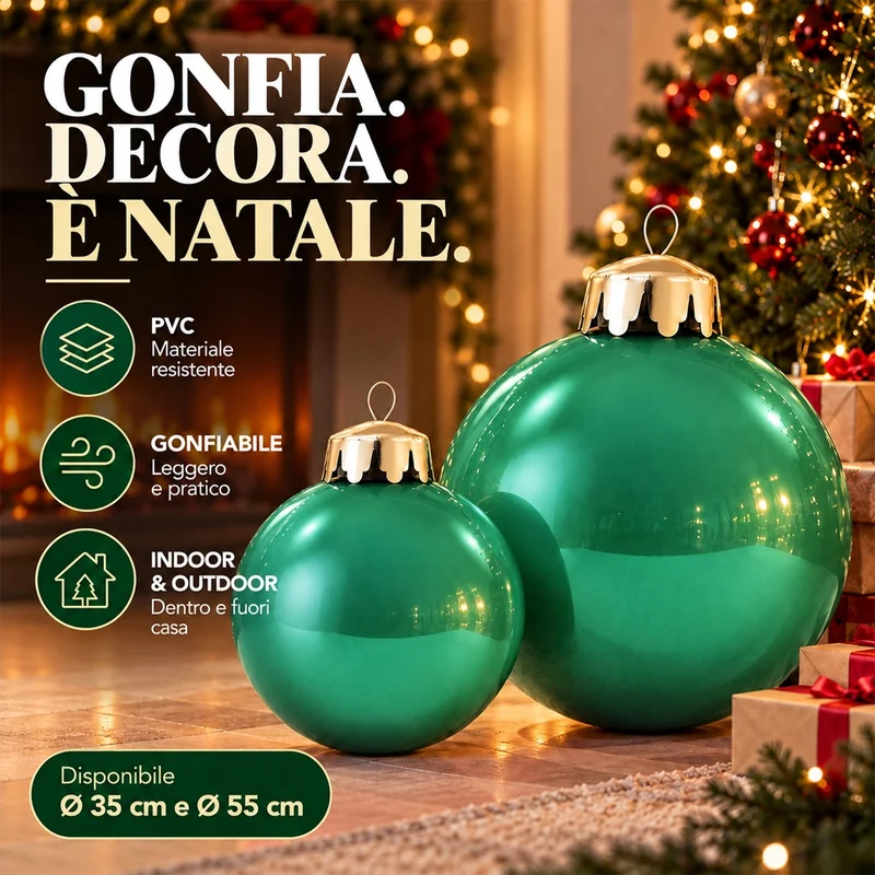 Set 2 Palle di Natale Gonfiabili PVC Verdi Interno ed Esterno Addobbo Natalizio