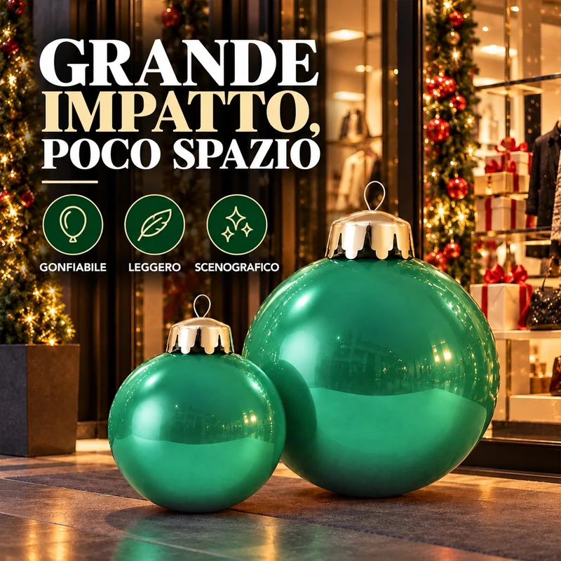 Set 2 Palle di Natale Gonfiabili PVC Verdi Interno ed Esterno Addobbo Natalizio