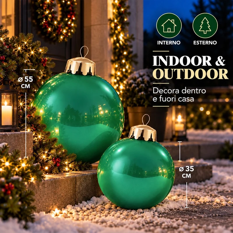 Set 2 Palle di Natale Gonfiabili PVC Verdi Interno ed Esterno Addobbo Natalizio