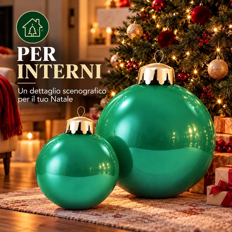 Set 2 Palle di Natale Gonfiabili PVC Verdi Interno ed Esterno Addobbo Natalizio