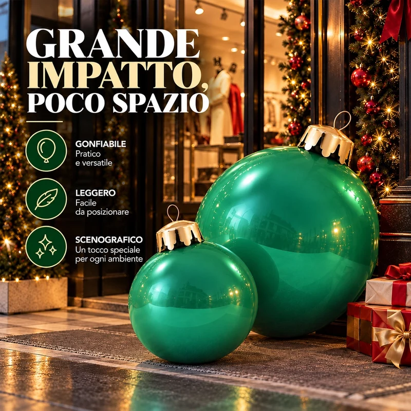 Set 2 Palle di Natale Gonfiabili PVC Verdi Interno ed Esterno Addobbo Natalizio