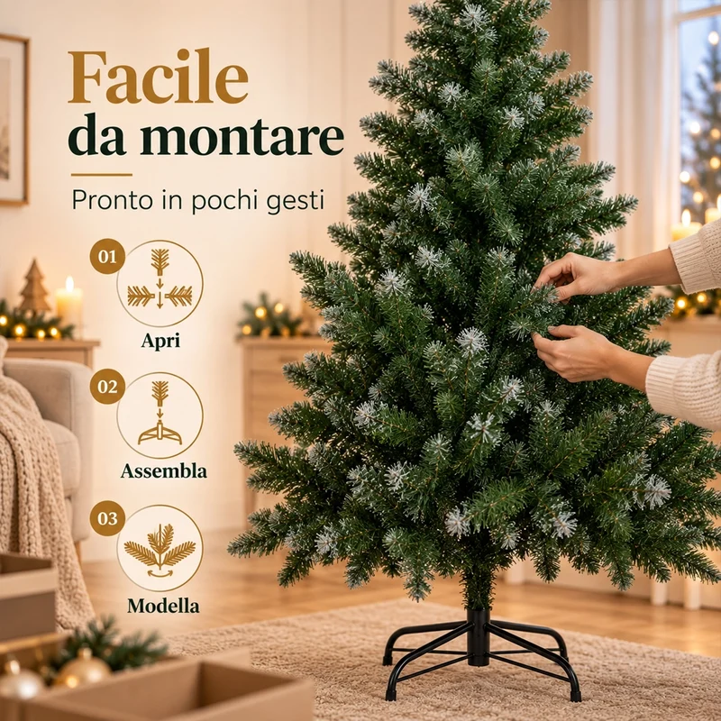 Albero di Natale 150cm con 350 Rami Folto Punte Innevate Decorazione Natalizia
