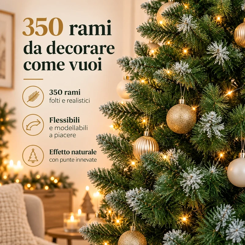 Albero di Natale 150cm con 350 Rami Folto Punte Innevate Decorazione Natalizia