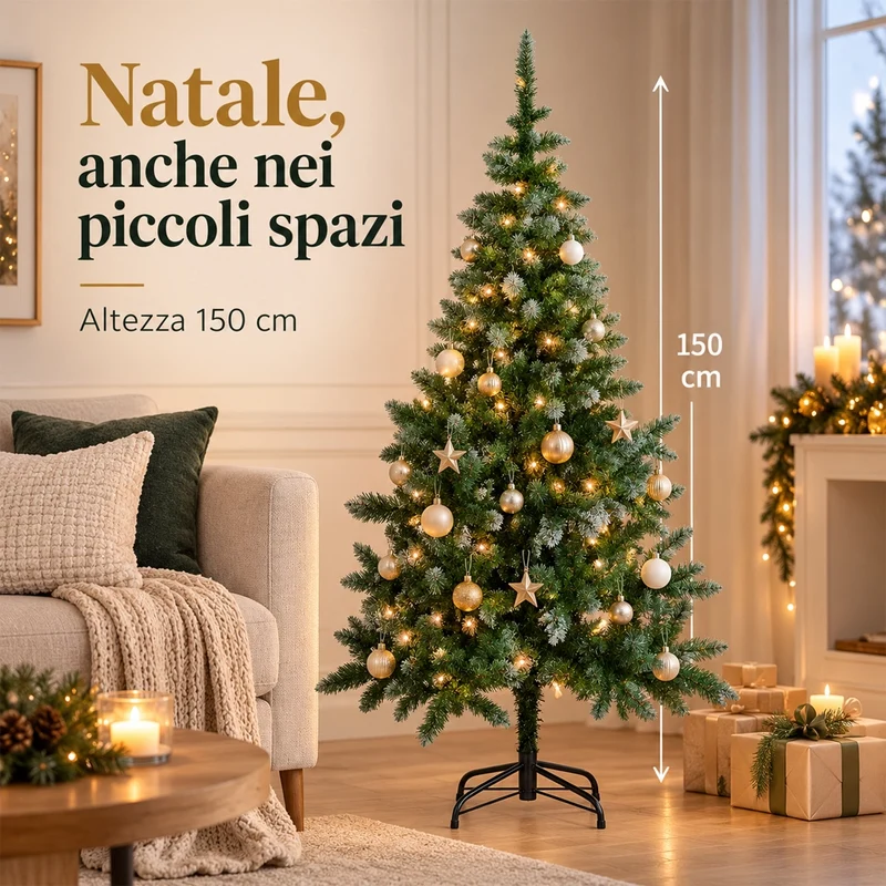 Albero di Natale 150cm con 350 Rami Folto Punte Innevate Decorazione Natalizia