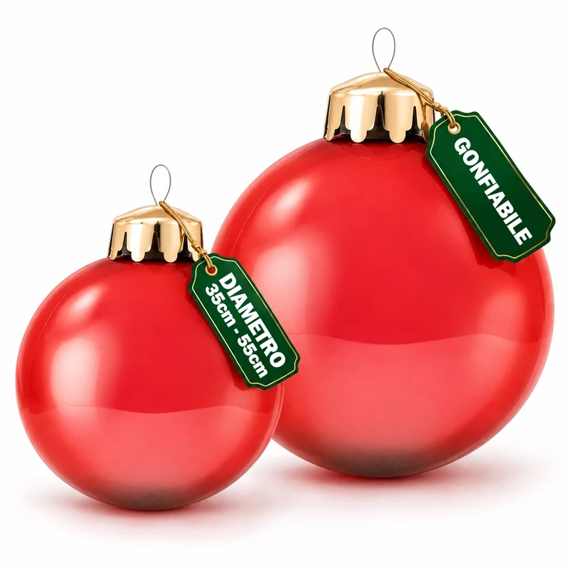 Set 2 Palle di Natale Gonfiabili PVC Rosse Interno ed Esterno Addobbo Natalizio