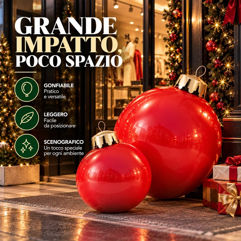 Set 2 Palle di Natale Gonfiabili PVC Rosse Interno ed Esterno Addobbo Natalizio