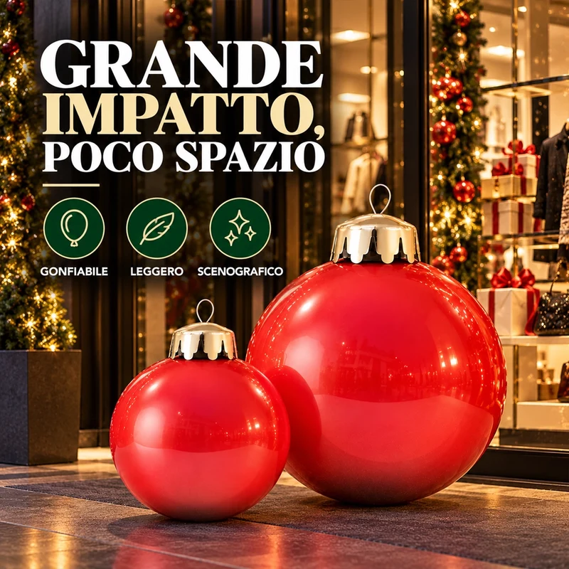 Set 2 Palle di Natale Gonfiabili PVC Rosse Interno ed Esterno Addobbo Natalizio