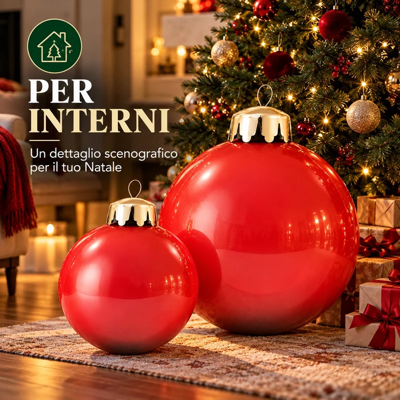 Set 2 Palle di Natale Gonfiabili PVC Rosse Interno ed Esterno Addobbo Natalizio