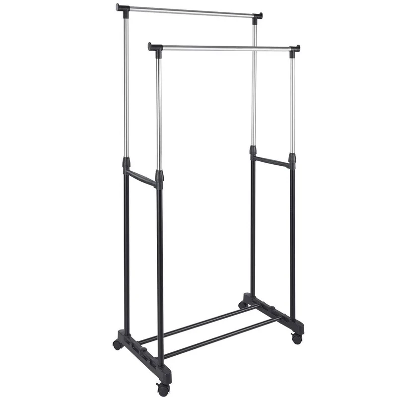 Stand Appendiabiti Doppio Allungabile Attaccapanni Telescopico 80x40x90-165cm