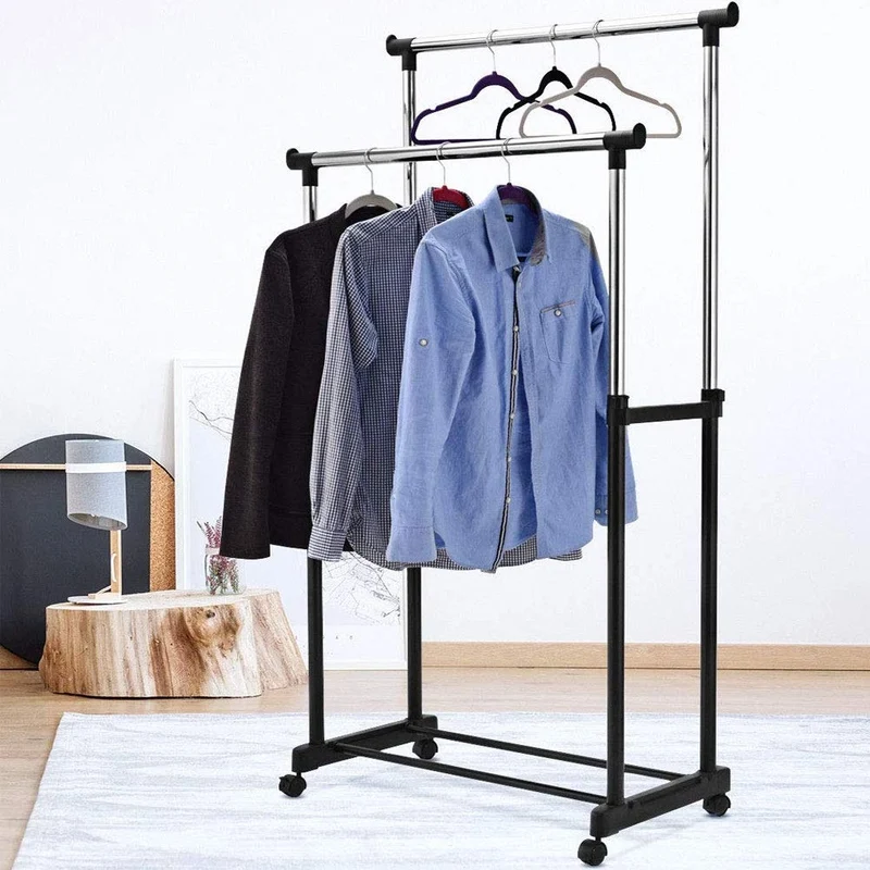 Stand Appendiabiti Doppio Allungabile Attaccapanni Telescopico 80x40x90-165cm