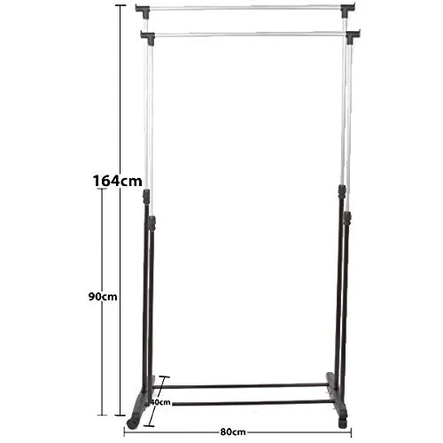 Stand Appendiabiti Doppio Allungabile Attaccapanni Telescopico 80x40x90-165cm