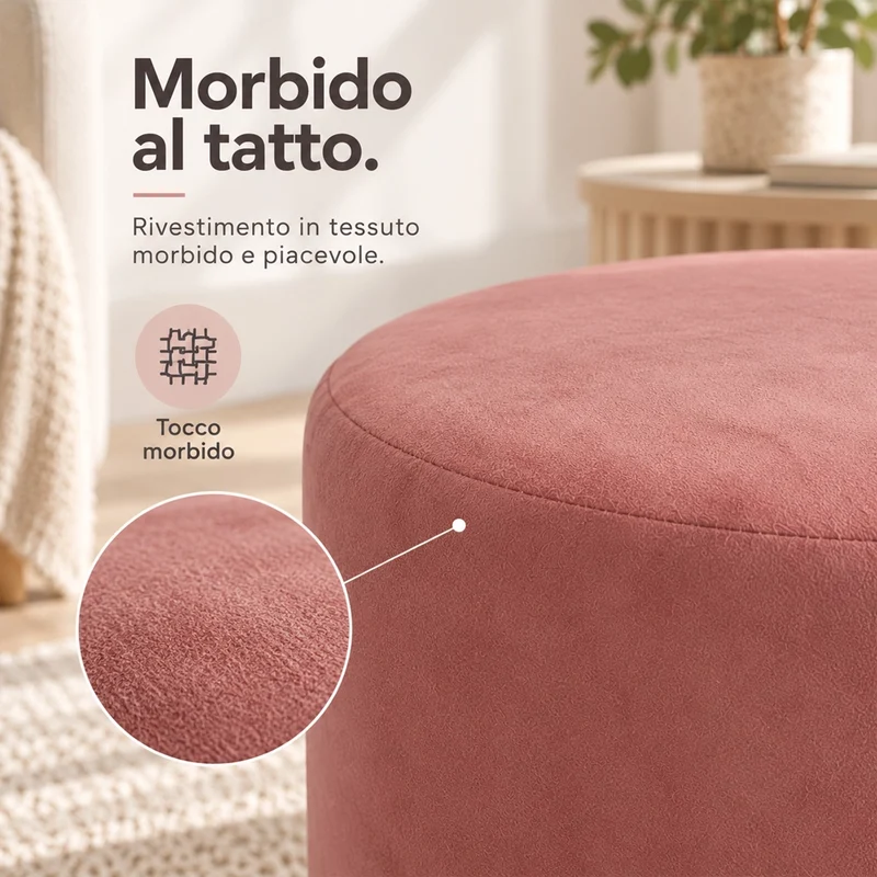 Pouf Poggiapiedi 28x36 cm con Rivestimento in Velluto Rosa Seduta Ergonomica
