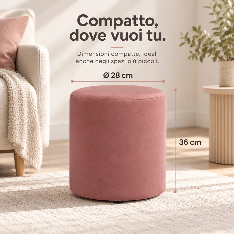 Pouf Poggiapiedi 28x36 cm con Rivestimento in Velluto Rosa Seduta Ergonomica