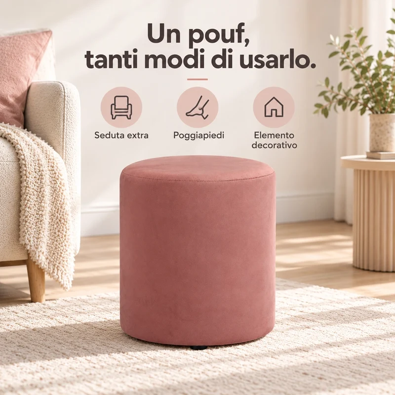 Pouf Poggiapiedi 28x36 cm con Rivestimento in Velluto Rosa Seduta Ergonomica