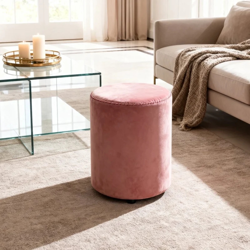 Pouf Poggiapiedi 28x36 cm con Rivestimento in Velluto Rosa Seduta Ergonomica