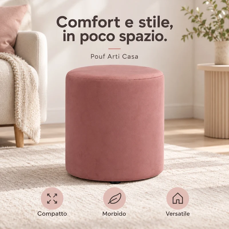 Pouf Poggiapiedi 28x36 cm con Rivestimento in Velluto Rosa Seduta Ergonomica