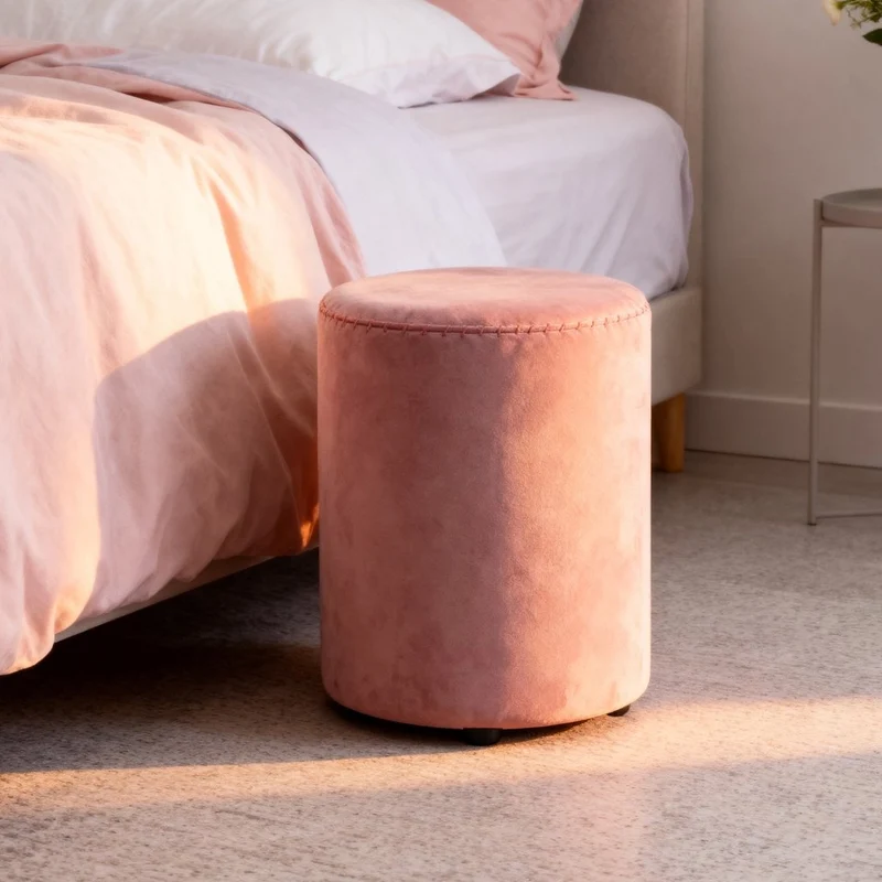 Pouf Poggiapiedi 28x36 cm con Rivestimento in Velluto Rosa Seduta Ergonomica