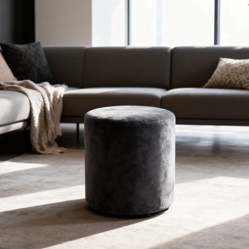Pouf Poggiapiedi 28x36 cm con Rivestimento in Velluto Grigio Seduta Ergonomica