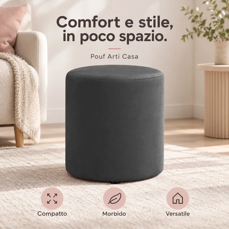 Pouf Poggiapiedi 28x36 cm con Rivestimento in Velluto Grigio Seduta Ergonomica