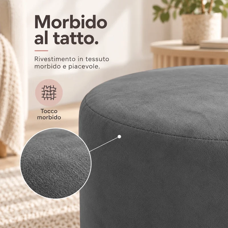 Pouf Poggiapiedi 28x36 cm con Rivestimento in Velluto Grigio Seduta Ergonomica