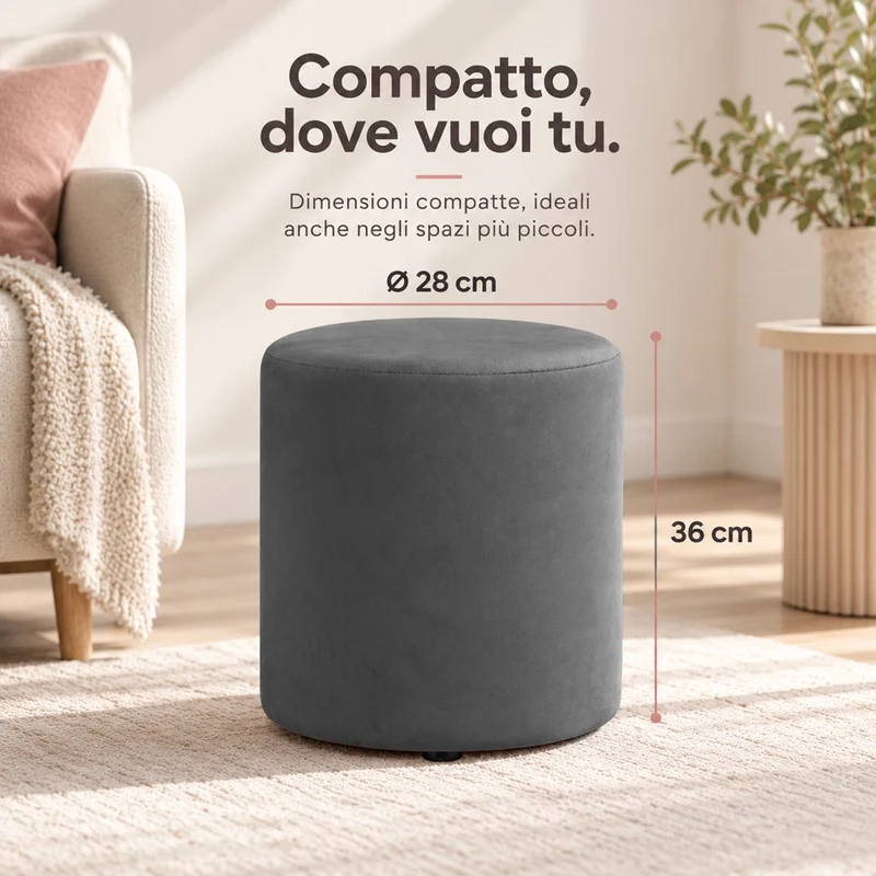 Pouf Poggiapiedi 28x36 cm con Rivestimento in Velluto Grigio Seduta Ergonomica