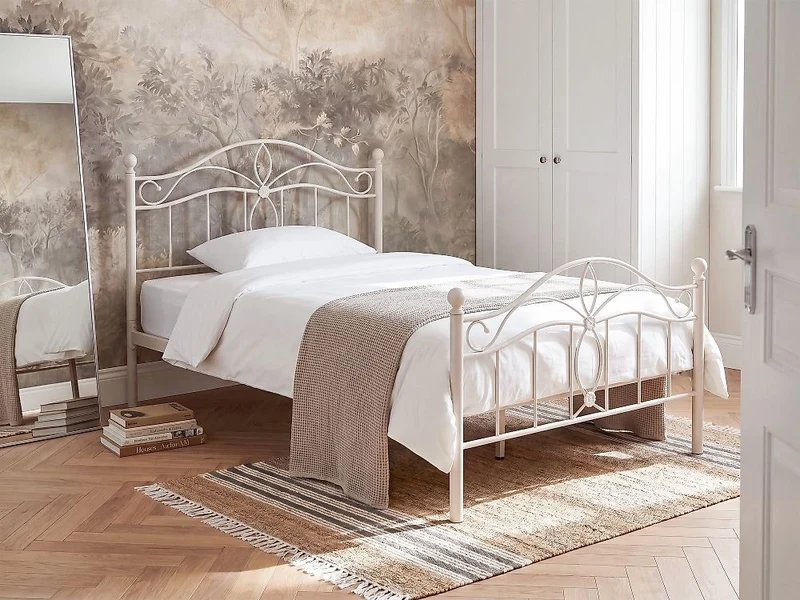 Struttura Letto in Metallo beige chiaro con Doghe Design Vintage 120 x 200 cm