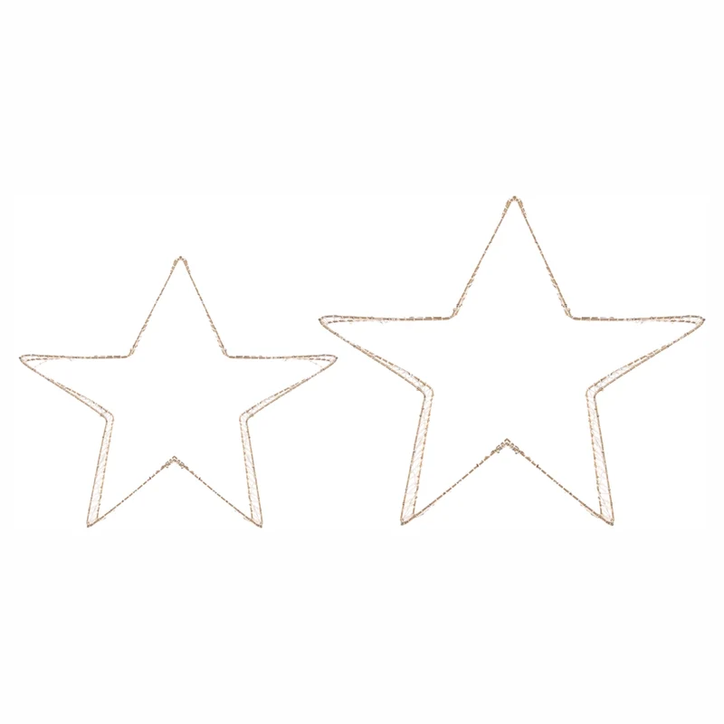 Set di 2 decorazioni natalizie a stella con LED, luci di Natale decorative dorate