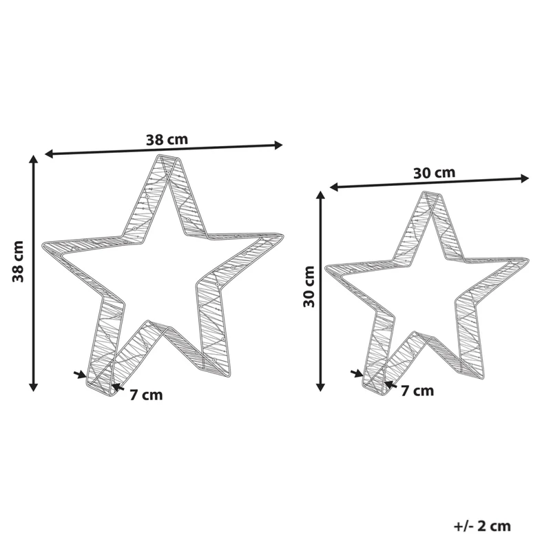 Set di 2 decorazioni natalizie a stella con LED, luci di Natale decorative dorate