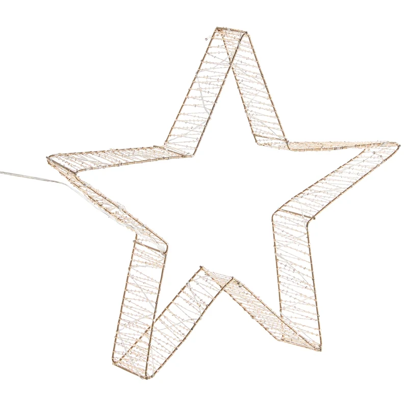 Set di 2 decorazioni natalizie a stella con LED, luci di Natale decorative dorate