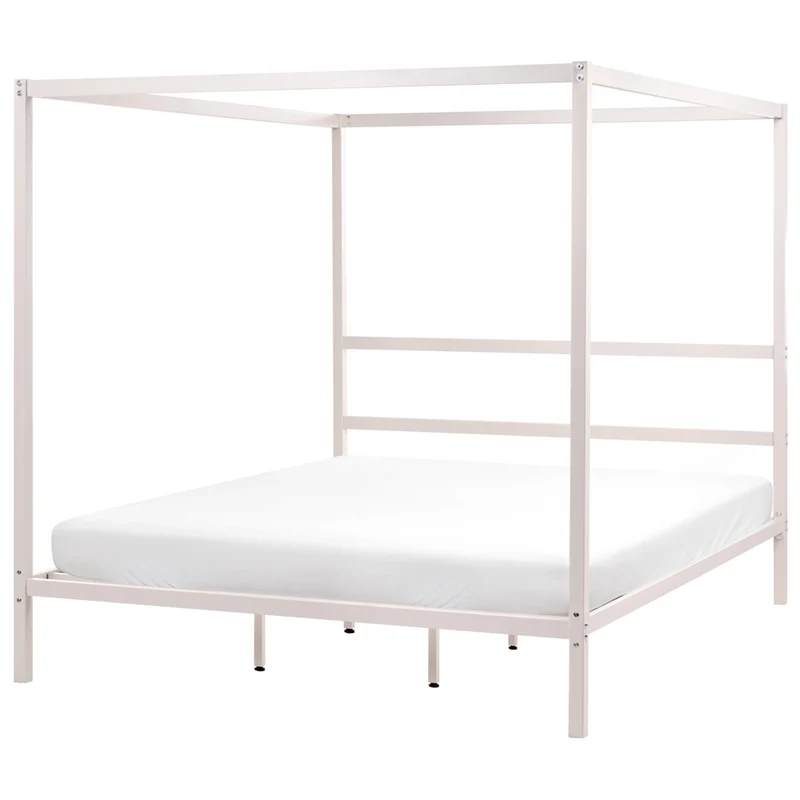 Letto matrimoniale a baldacchino con doghe e struttura in metallo beige chiaro 180 x 200 cm stile industriale moderno