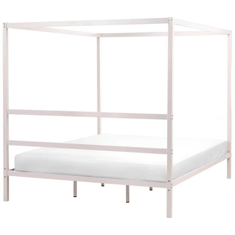 Letto matrimoniale a baldacchino con doghe e struttura in metallo beige chiaro 180 x 200 cm stile industriale moderno