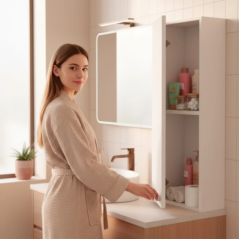 Pensile Bagno Da Parete Sospeso Con Anta E Ripiano Regolabile Mobile Colonna Salvaspazio Armadietto Moderno In Melamina Design Contemporaneo 85 x 30 x 25 Cm Bianco Lucido