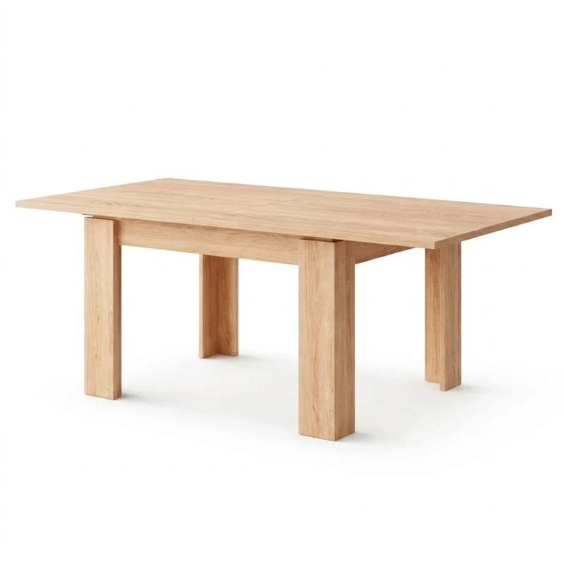 Tavolo Moderno Allungabile Da 4 A 8 Persone Con Gambe Spesse Stile Minimal Meccanismo Centrale Estensibile Perfetto Per Cucina Sala Da Pranzo 90 X 90 / 180 X 90 Cm Rovere