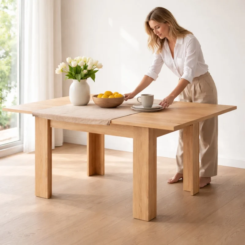 Tavolo Moderno Allungabile Da 4 A 8 Persone Con Gambe Spesse Stile Minimal Meccanismo Centrale Estensibile Perfetto Per Cucina Sala Da Pranzo 90 X 90 / 180 X 90 Cm Rovere