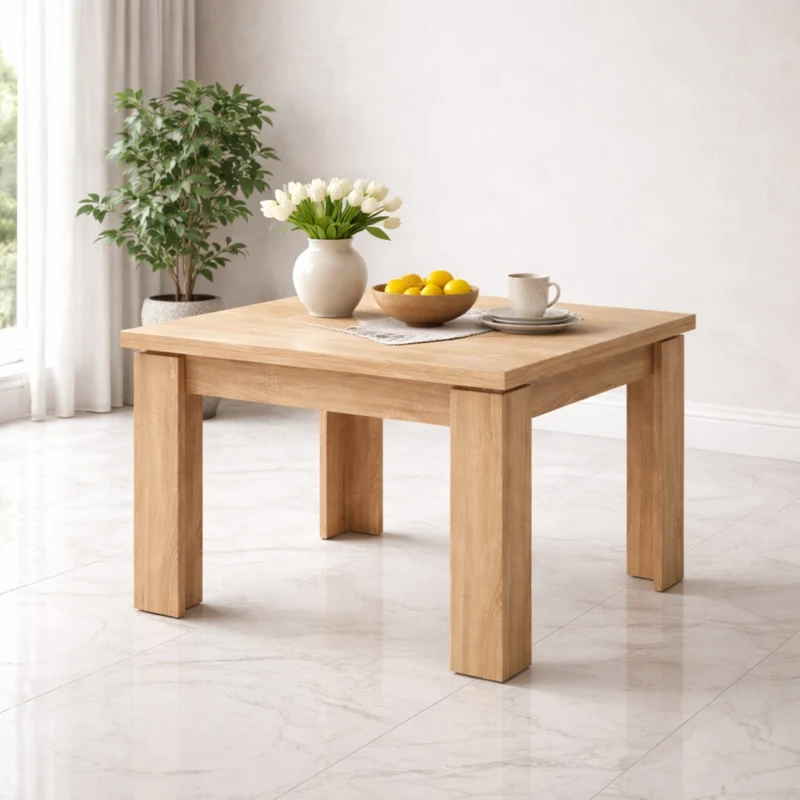Tavolo Moderno Allungabile Da 4 A 8 Persone Con Gambe Spesse Stile Minimal Meccanismo Centrale Estensibile Perfetto Per Cucina Sala Da Pranzo 90 X 90 / 180 X 90 Cm Rovere
