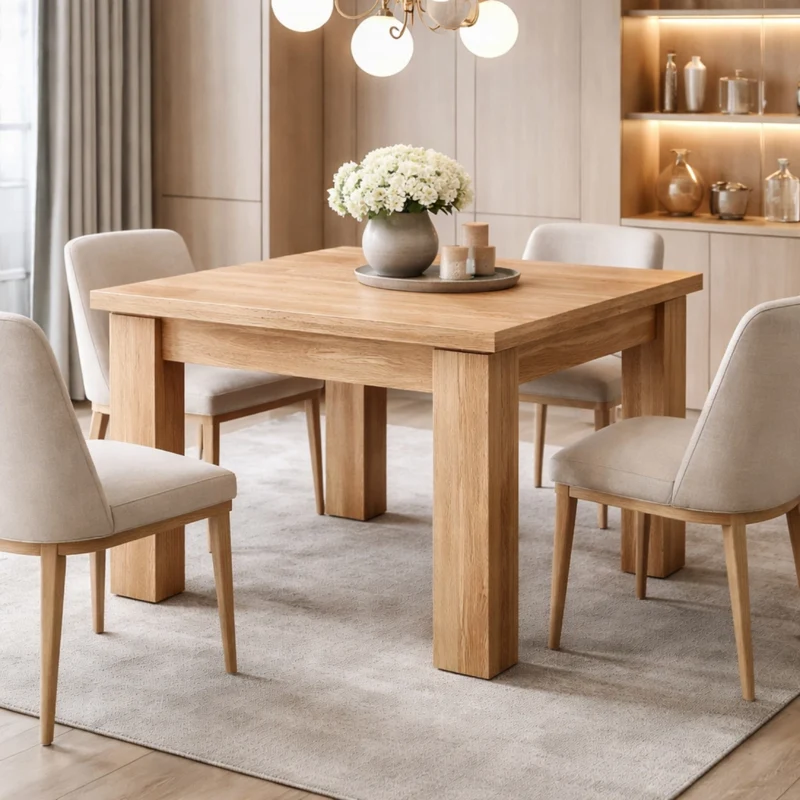 Tavolo Moderno Allungabile Da 4 A 8 Persone Con Gambe Spesse Stile Minimal Meccanismo Centrale Estensibile Perfetto Per Cucina Sala Da Pranzo 90 X 90 / 180 X 90 Cm Rovere