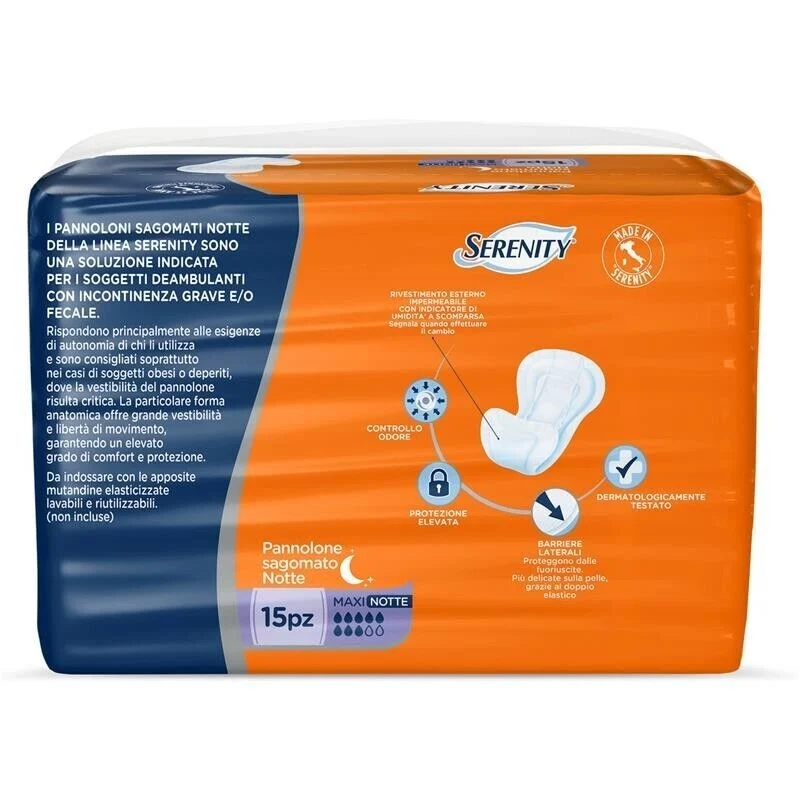 SERENITY PANNOLONE SAGOMATO PER INCONTINENZA MAXI NOTTE 15 PZ