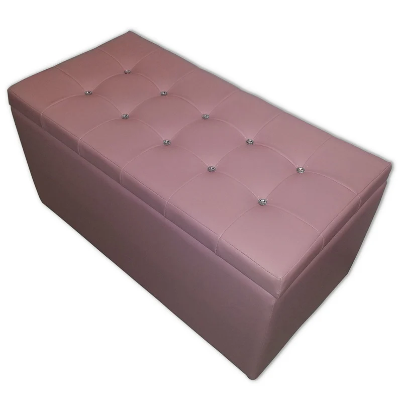 Baule Cassapanca Pouf Contenitore in Similpelle e Cristalli Renier Rosa