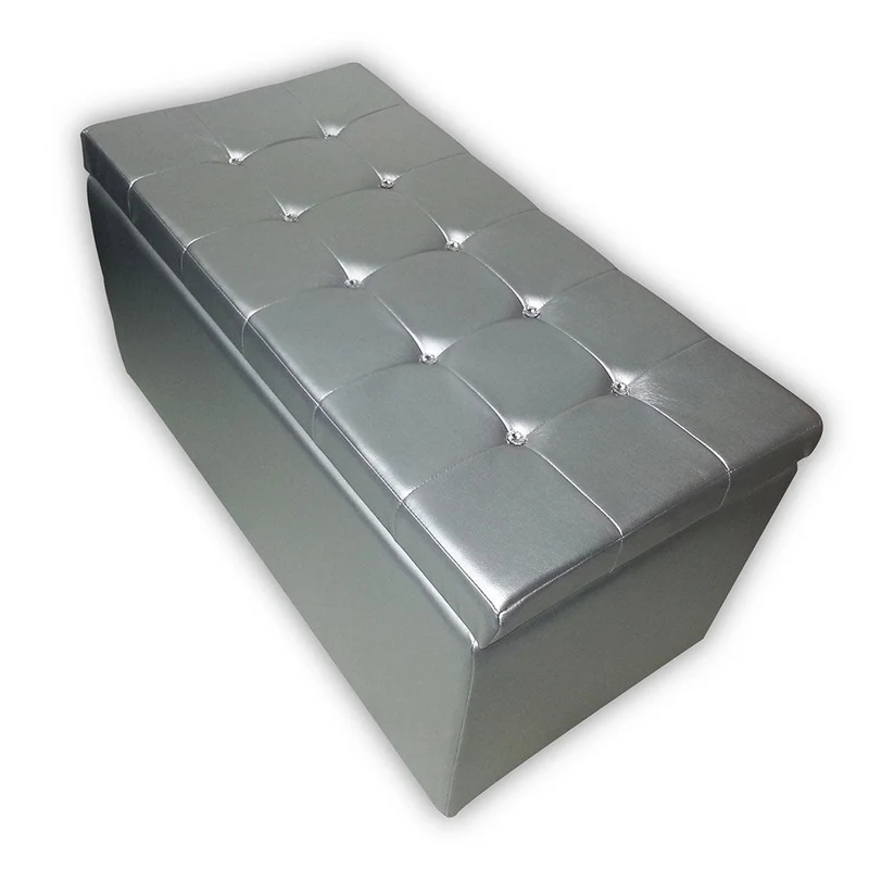 Baule Cassapanca Pouf Contenitore in Similpelle e Cristalli Renier Argento