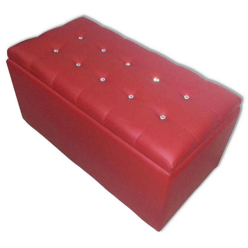 Baule Cassapanca Pouf Contenitore in Similpelle e Cristalli Renier Bordeaux