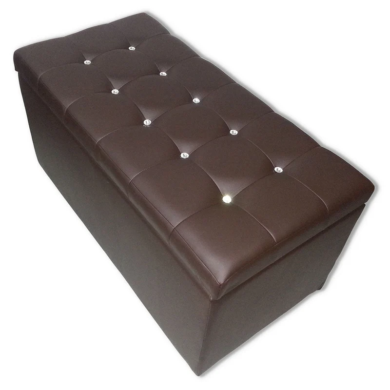Baule Cassapanca Pouf Contenitore in Similpelle e Cristalli Renier Marrone