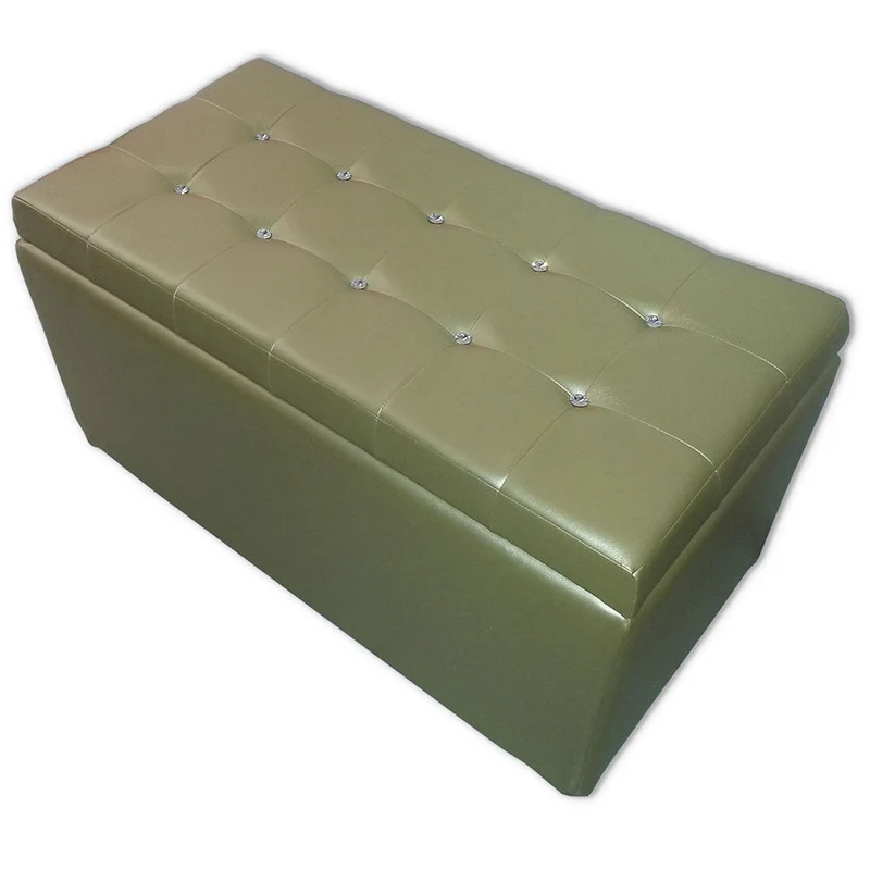 Baule Cassapanca Pouf Contenitore in Similpelle e Cristalli Renier Oro