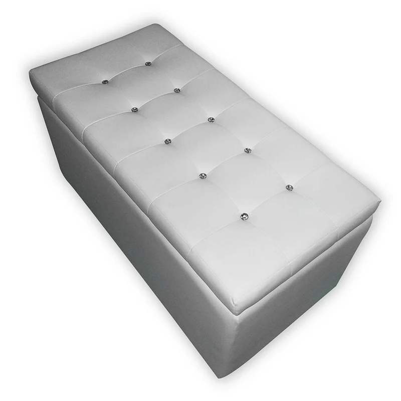 Baule Cassapanca Pouf Contenitore in Similpelle e Cristalli Renier Bianca