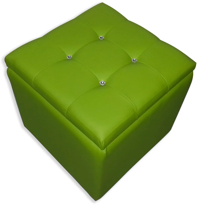 Cubo Pouf Contenitore in Similpelle e Cristalli Renier Verde