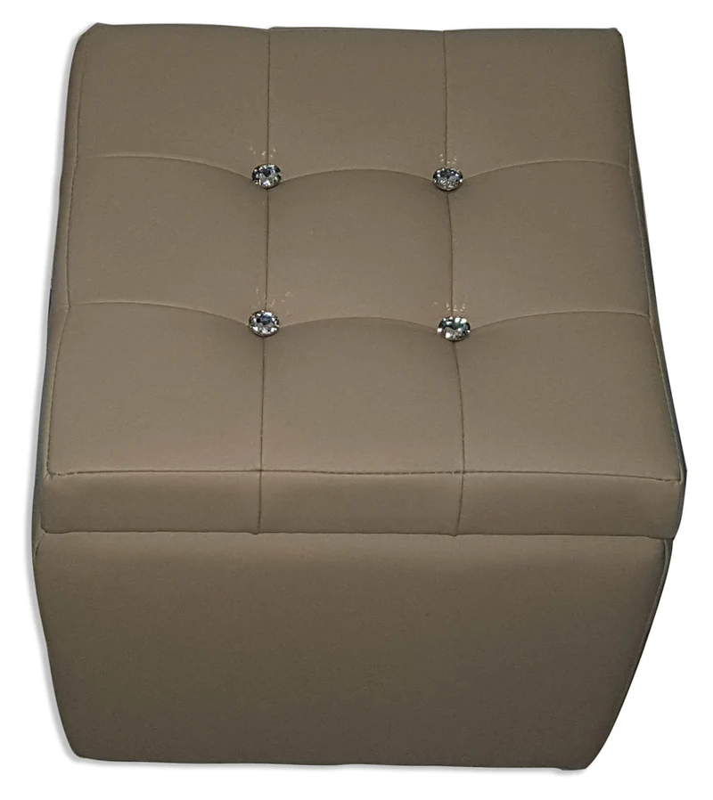 Cubo Pouf Contenitore in Similpelle e Cristalli Renier Beige