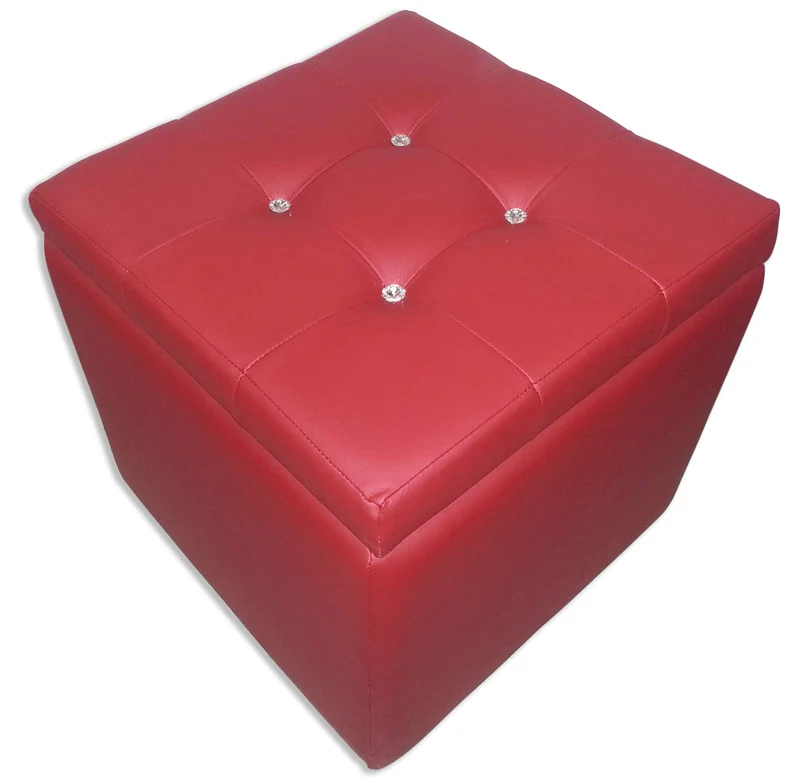Cubo Pouf Contenitore in Similpelle e Cristalli Renier Bordeaux